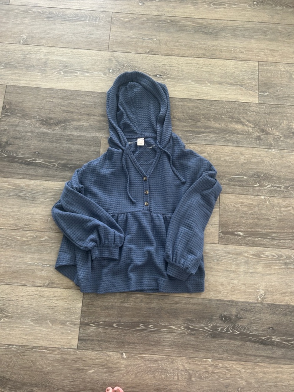 SO Blue Waffle Knit Hoodie Pullover